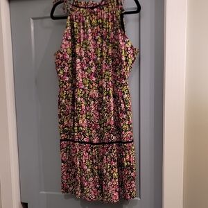 Floral Halter Knee-Length Sundress with Full Skirt and POCKETS